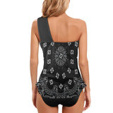 black 2 9k Women's One Shoulder Backless Swimsuit (Model S44) - Objet D'Art