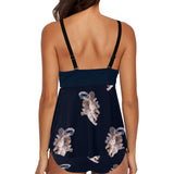 navy blue 2 print 4 Chest Drawstring Swim Dress (Model S30) - Objet D'Art