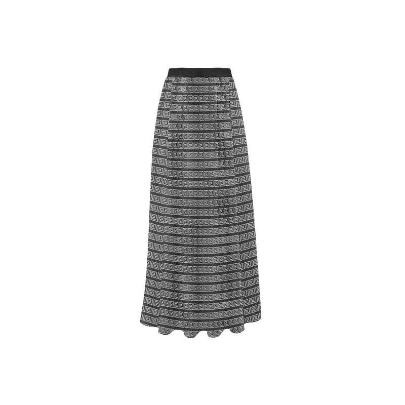 GRAY GREEK PRINT 2 High Slit Long Beach Dress (Model S40) - Objet D'Art
