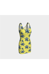 Blue Floral on Yellow Bodycon Dress - Objet D'Art