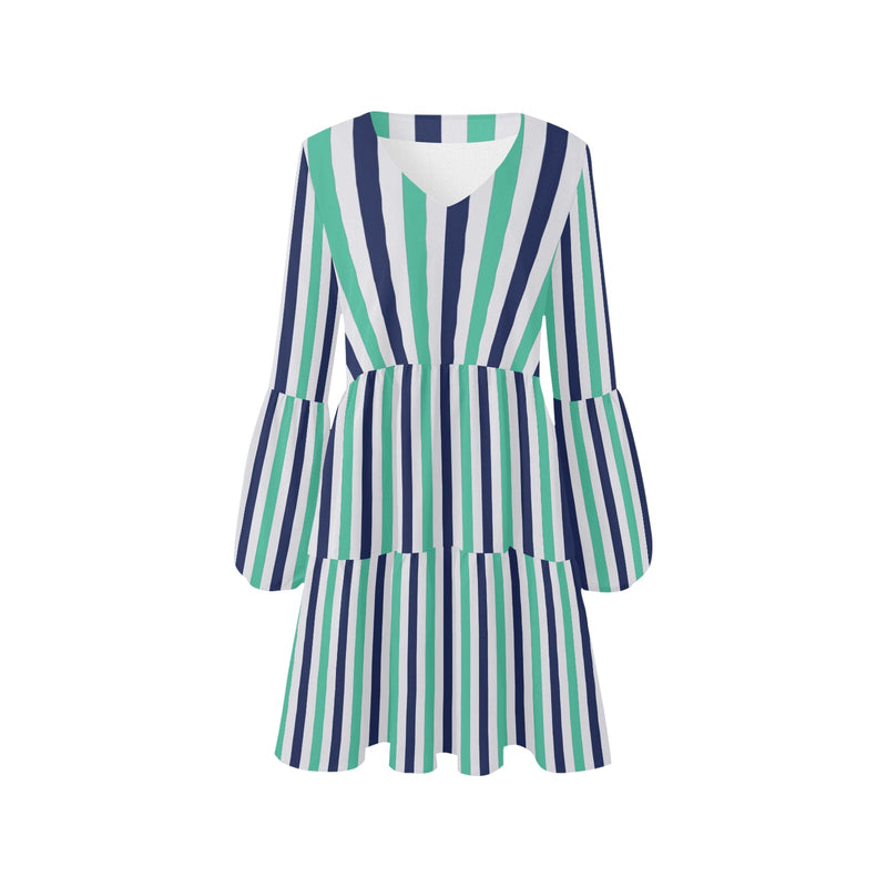 striped print 15A V-Neck Loose Fit Dress (Model D62) - Objet D'Art