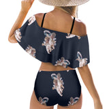 cheribum navy sky print Women's Ruffle Off Shoulder Bikini Swimsuit (Model S45) - Objet D'Art
