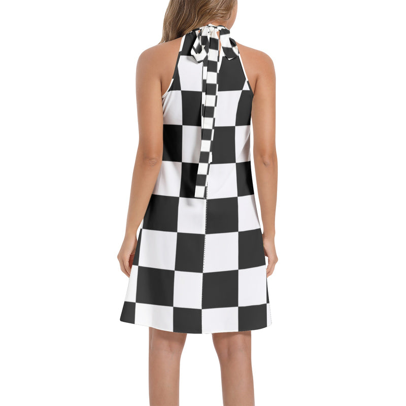 Tie Back Halter Neck Flared Dress - Objet D'Art