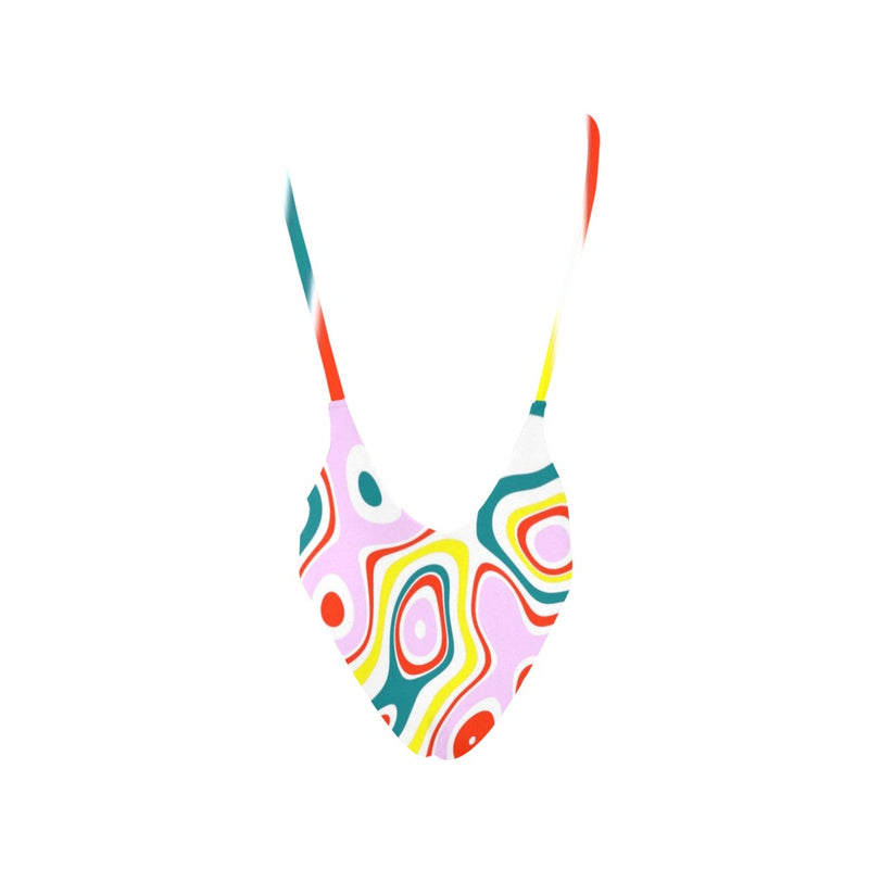 colored splat print 2 Sexy Low Back One-Piece Swimsuit (Model S09) - Objet D'Art