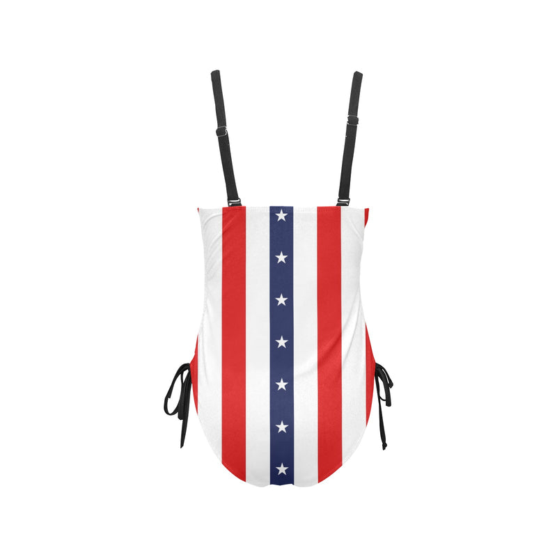 stars and stripes print 2 Drawstring Side One-Piece Swimsuit (Model S14) - Objet D'Art