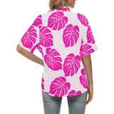 fuchsia palm print 4B All Over Print Hawaiian Shirt for Women (Model T58) - Objet D'Art