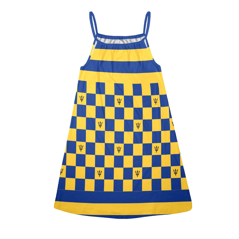 barbados blue Drawstring Neck Sleeveless Dress (Model D68) - Objet D'Art