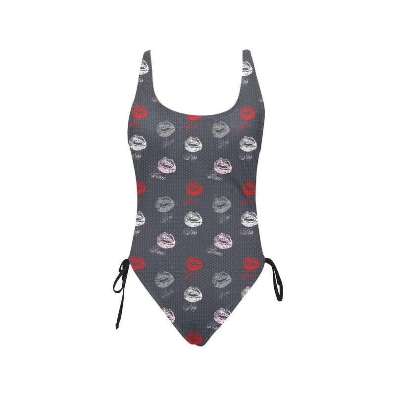 kisses print 2A Drawstring Side One-Piece Swimsuit (Model S14) - Objet D'Art