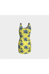 Blue Floral on Yellow Bodycon Dress - Objet D'Art