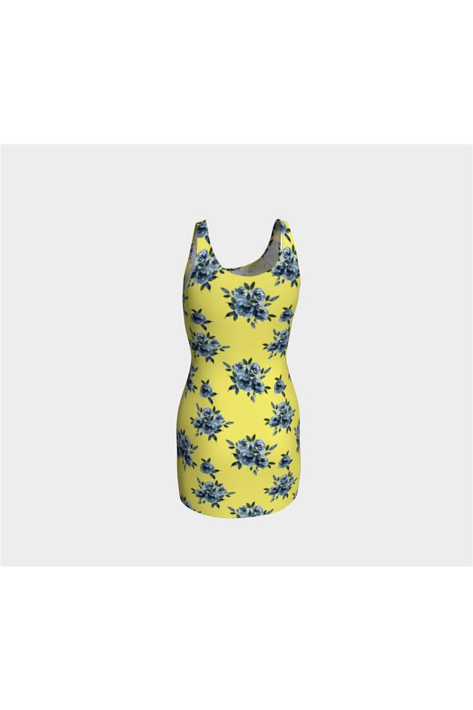 Blue Floral on Yellow Bodycon Dress - Objet D'Art