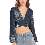Women's Deep V-Neck Lantern Sleeve Crop Top - Objet D'Art