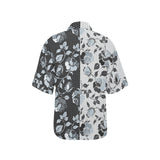 selenium gray print 2 All Over Print Hawaiian Shirt for Women (Model T58) - Objet D'Art
