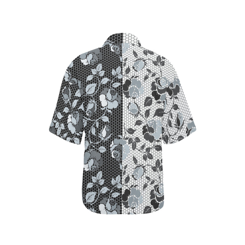selenium gray print 2 All Over Print Hawaiian Shirt for Women (Model T58) - Objet D'Art