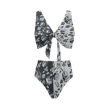 selenium gray print 3 Chest Bowknot Bikini Swimsuit (Model S33) - Objet D'Art