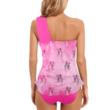 rose solid print 2 Women's One Shoulder Backless Swimsuit (Model S44) - Objet D'Art