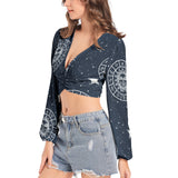 Women's Deep V-Neck Lantern Sleeve Crop Top - Objet D'Art