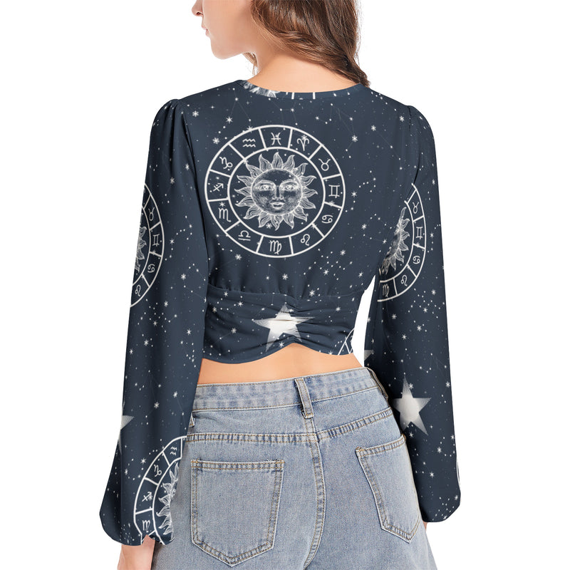 Women's Deep V-Neck Lantern Sleeve Crop Top - Objet D'Art