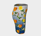 Greek Key Blue Floral  Lattice Fitted Skirt - Objet D'Art