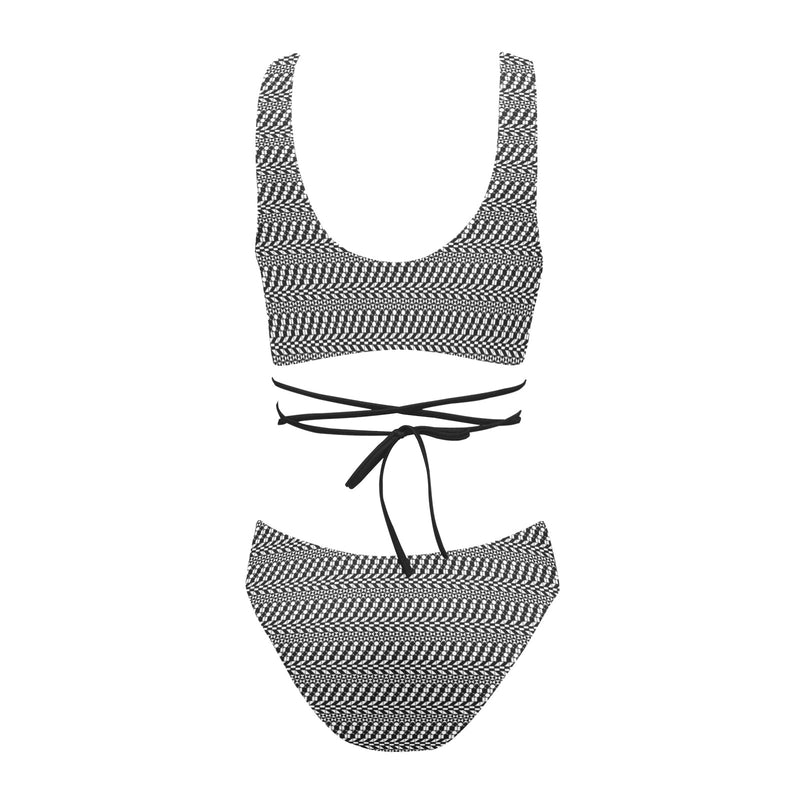striped geo print 5C Cross String Bikini Set (Model S29) - Objet D'Art