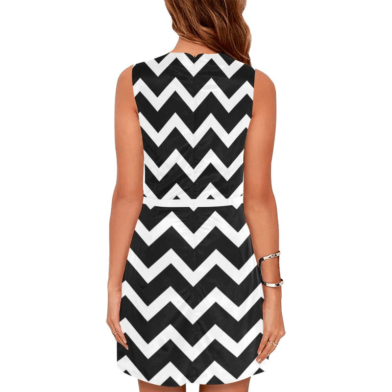 waves12 print Eos Women's Sleeveless Dress (Model D01) - Objet D'Art