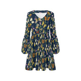 butterfly greek key print 2 V-Neck Loose Fit Dress (Model D62) - Objet D'Art