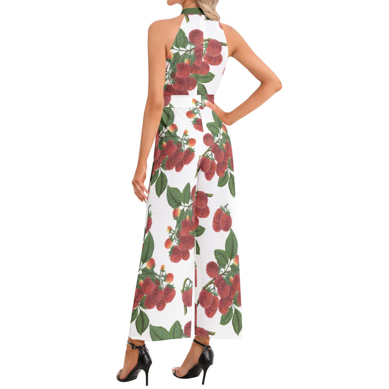 Colossal Raspberry Parfait Halter Neck Buckle Belted Jumpsuit - Objet D'Art