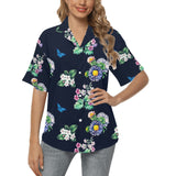 floral print butterfly 4 All Over Print Hawaiian Shirt for Women (Model T58) - Objet D'Art