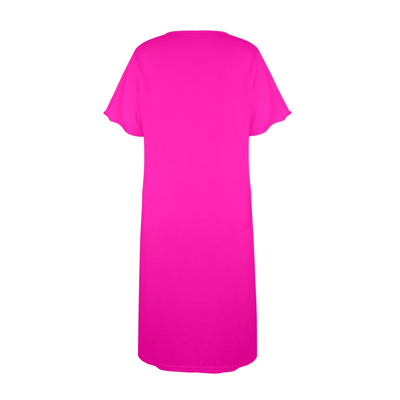 fuchsia solid print 6Q Women's Button Front House Dress - Objet D'Art