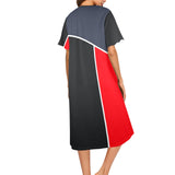 gray black red print 2A Women's Button Front House Dress - Objet D'Art