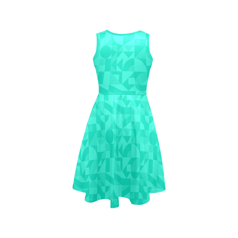 bauhaus mint print Sleeveless Expansion Dress (Model D60) - Objet D'Art