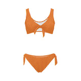 mandala striped red yellow orange Bow Tie Front Bikini Swimsuit (Model S38) - Objet D'Art