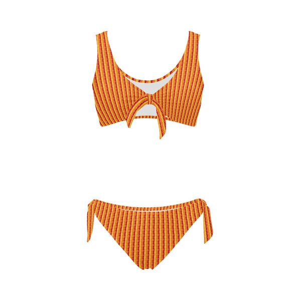 mandala striped red yellow orange Bow Tie Front Bikini Swimsuit (Model S38) - Objet D'Art