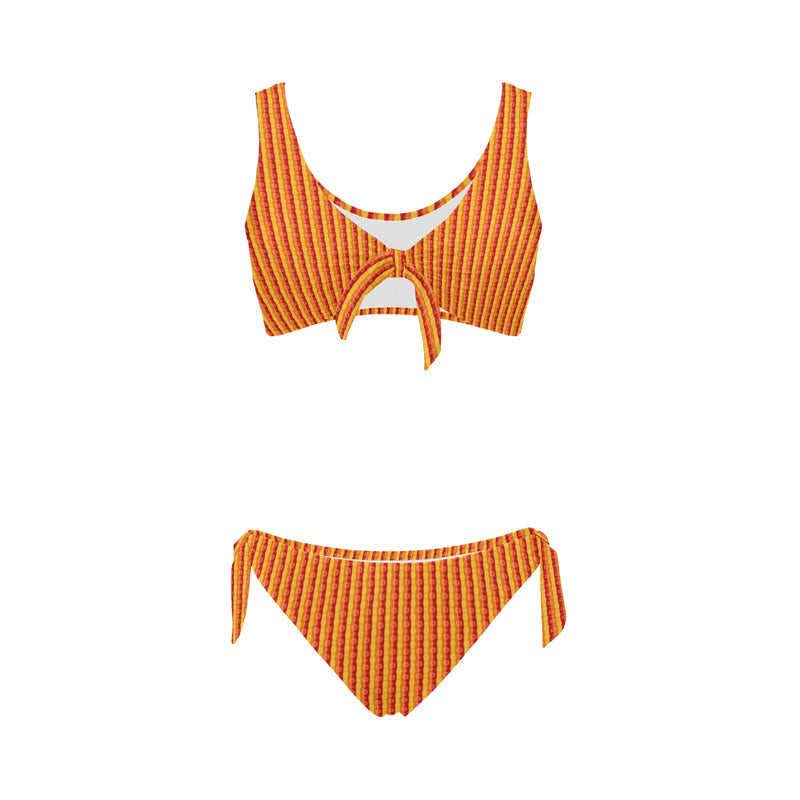 mandala striped red yellow orange Bow Tie Front Bikini Swimsuit (Model S38) - Objet D'Art