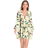 Bye Bye Birdie Lantern Sleeve Deep V-Neck Short Dress - Objet D'Art