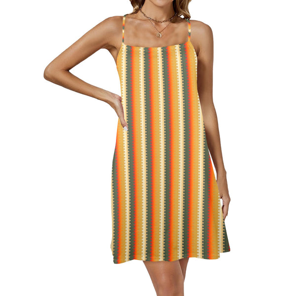 autumn grooves 2 yoga_leggings_template-Recovered-Recovered copy-Recovered-Recovered-Recovered-Recov Drawstring Neck Sleeveless Dress (Model D68) - Objet D'Art