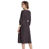 Dark Florals Boat Neck Belted Flared Dress - Objet D'Art