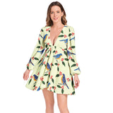 Bye Bye Birdie Lantern Sleeve Deep V-Neck Short Dress - Objet D'Art