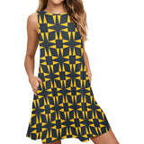 squ tri print Sleeveless A-Line Pocket Dress (Model D57) - Objet D'Art