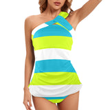 tricolor swimsuit print 4 Women's One Shoulder Backless Swimsuit (Model S44) - Objet D'Art