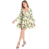 Bye Bye Birdie Lantern Sleeve Deep V-Neck Short Dress - Objet D'Art