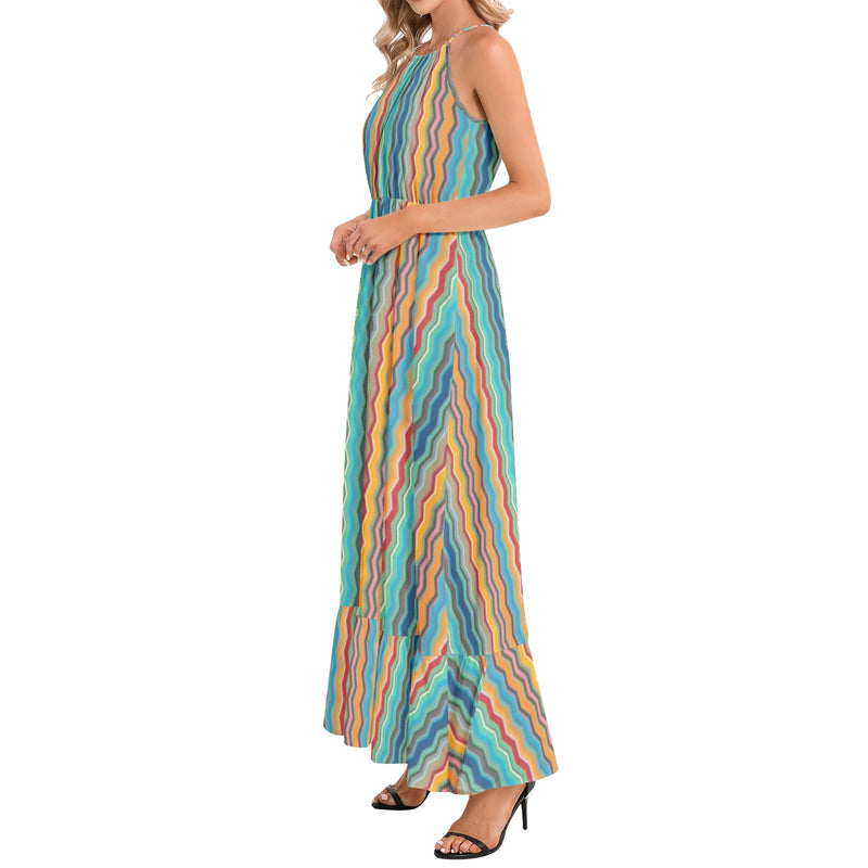 Ruffle Hem Halter Neck Maxi Dress - Objet D'Art