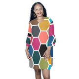 hex color honeycomb 2 Half Sleeves V-Neck Mini Dress (Model D63) - Objet D'Art