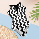 zig zag bw bikini Women's High Neck Plunge Mesh Ruched Swimsuit (S43) - Objet D'Art