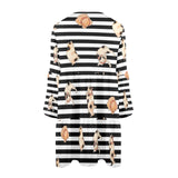 cats bw striped print 2 yoga_leggings_template-Recovered-Recovered copy V-Neck Loose Fit Dress (Model D66) - Objet D'Art