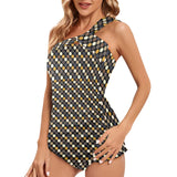 earthtone polka dot print 54 Women's One Shoulder Backless Swimsuit (Model S44) - Objet D'Art