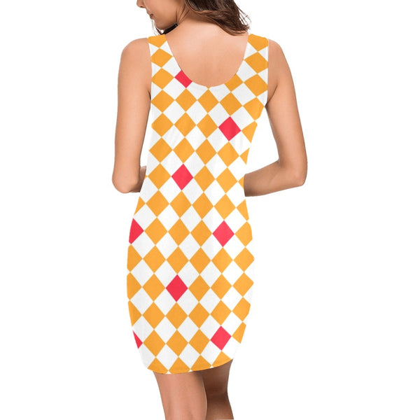 flaming diamond and sparks print Medea Vest Dress (Model D06) - Objet D'Art