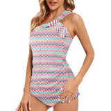 color geo print 7BA Women's One Shoulder Backless Swimsuit (Model S44) - Objet D'Art