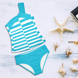 light blue solid print 2C Women's One Shoulder Backless Swimsuit (Model S44) - Objet D'Art