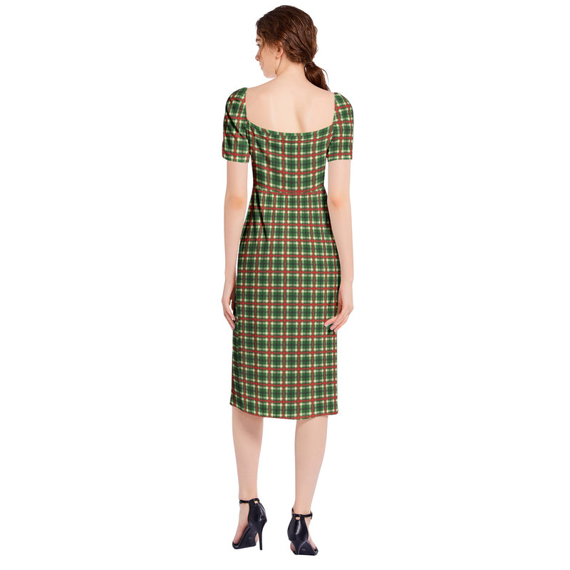 Holiday Cheer Plaid Split Thigh Midi Bodycon Dress - Objet D'Art