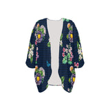 grid wildflower floral print Women's Kimono Chiffon Cover Up (Model H51) - Objet D'Art